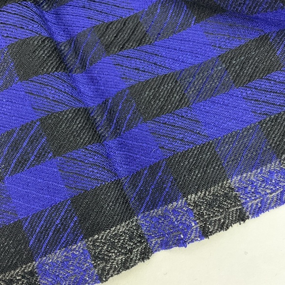 Vintage 70s blue-purple & black checkered double sided fabric 72” x 60” - Picture 7 of 7